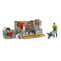 Establo de vacas y terneros de juguete bworld Bruder con figura de agricultor y accesorios a escala 1:16.