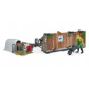 Establo de vacas y terneros de juguete bworld Bruder con figura de agricultor y accesorios a escala 1:16.