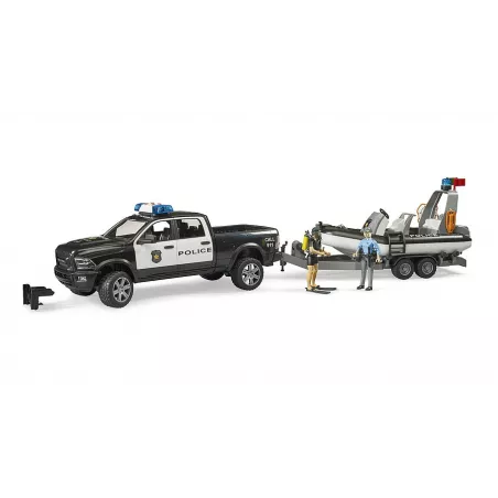 Pick-up policial RAM 2500 de juguete con remolque, bote de rescate y figuras de policía y buzo