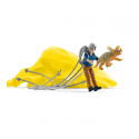 Set de juguete de rescate de dinosaurios con paracaídas funcional y figura de bebé Triceratops.