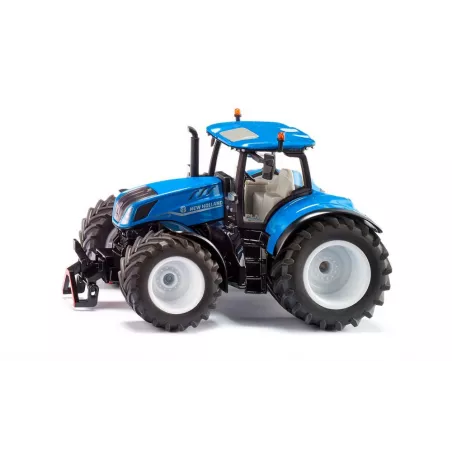 Tractor de juguete New Holland T7.315 HD de Siku a escala 1:32 en metal azul con cabina desmontable.