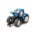 Tractor de juguete New Holland T7.315 HD de Siku a escala 1:32 en metal azul con cabina desmontable.