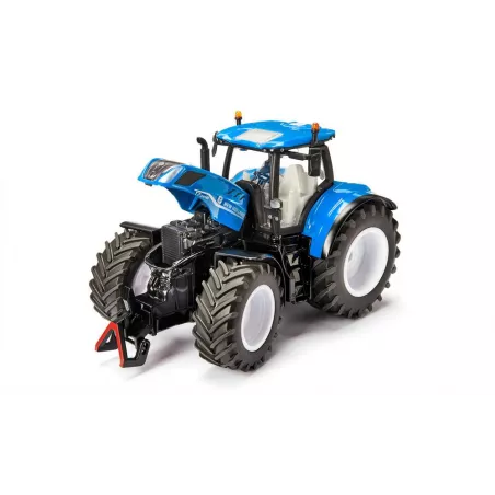 Tractor de juguete New Holland T7.315 HD de Siku a escala 1:32 en metal azul con cabina desmontable.