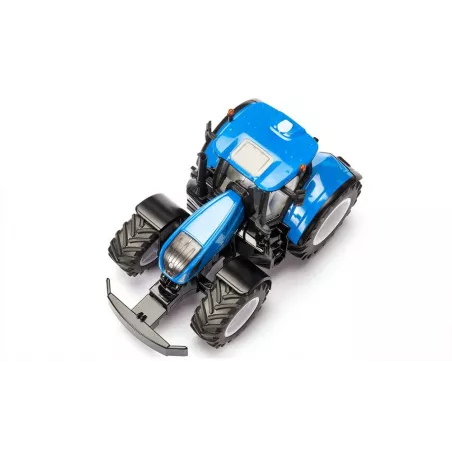 Tractor de juguete New Holland T7.315 HD de Siku a escala 1:32 en metal azul con cabina desmontable.