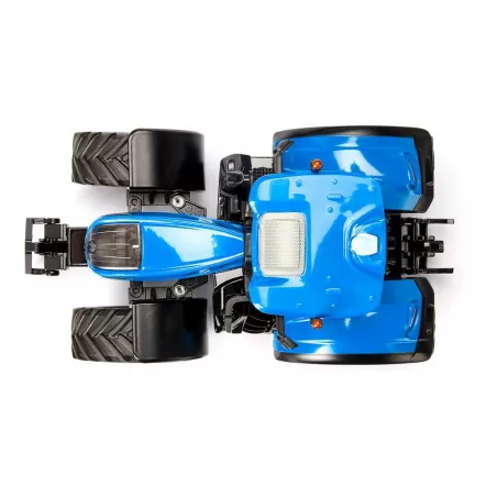 Tractor de juguete New Holland T7.315 HD de Siku a escala 1:32 en metal azul con cabina desmontable.