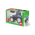 Tractor de juguete New Holland T7.315 HD de Siku a escala 1:32 en metal azul con cabina desmontable.
