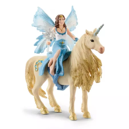 Figura Schleich de la princesa Eyela sobre su unicornio dorado de juguete de Bayala.