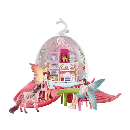 Flor cafetería de los elfos de Bayala Schleich con figuras de Feya, Eyela y unicornio