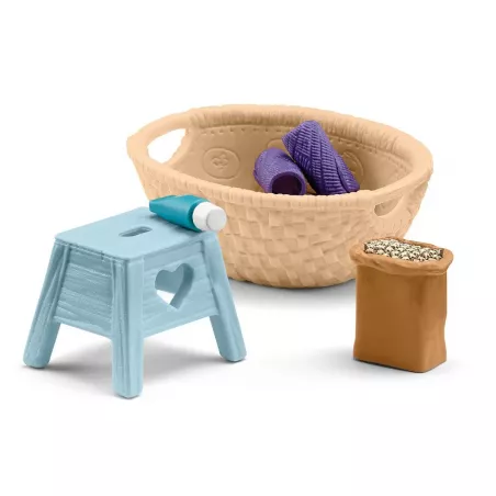 Set de accesorios Schleich para el cuidado y aseo de caballos de juguete con herramientas detalladas.