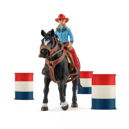 Carrera de obstáculos Schleich con amazona vaquera y semental Appaloosa de juguete.