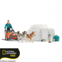 Set de juguete Expedición a la Antártida de Schleich con trineo de perros y pingüino para niños.