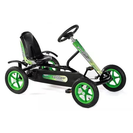 Kart a pedales Dino-Cars Speedy BF1 negro y verde para niños de 3 a 12 años con chasis metálico resistente