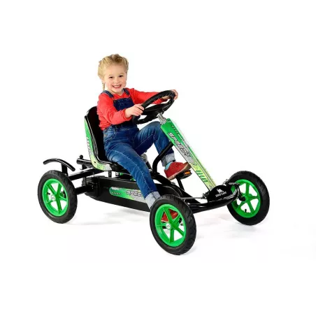 Kart a pedales Dino-Cars Speedy BF1 negro y verde para niños de 3 a 12 años con chasis metálico resistente