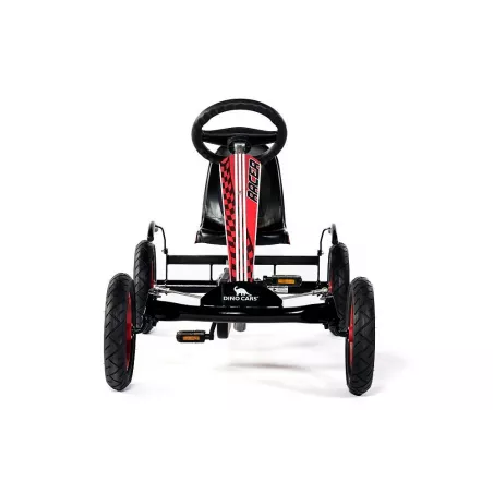 Coche a pedales Speedy Racer BF1 de Dino-Cars en color negro y rojo con estructura metálica y diseño deportivo.