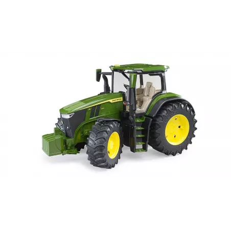 Tractor de juguete John Deere 7R 350 de Bruder con detalles realistas y puertas operables.