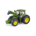 Tractor de juguete John Deere 7R 350 de Bruder con detalles realistas y puertas operables.