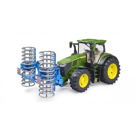 Tractor de juguete John Deere 7R 350 de Bruder con detalles realistas y puertas operables.