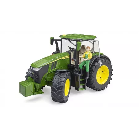 Tractor de juguete John Deere 7R 350 de Bruder con detalles realistas y puertas operables.