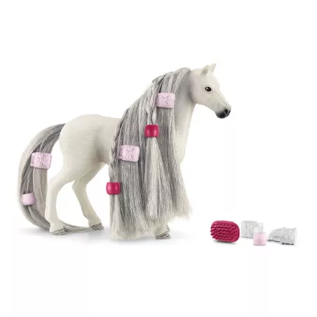 Figura de yegua Quarter de Schleich con melena larga peinable y accesorios de peluquería de juguete.