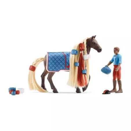 Set de iniciación Leo y Rocky Schleich Horse Club: caballo Rocky Mountain con crines peinables y figura de Leo.