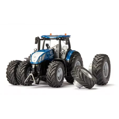 Tractor de juguete New Holland T7.315 con ruedas duales, control por bluetooth y luces LED.