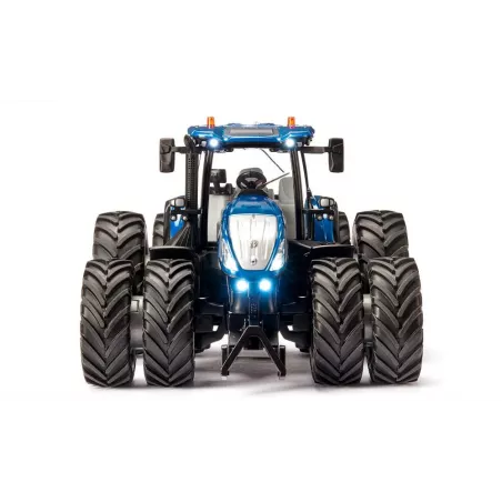Tractor de juguete New Holland T7.315 con ruedas duales, control por bluetooth y luces LED.