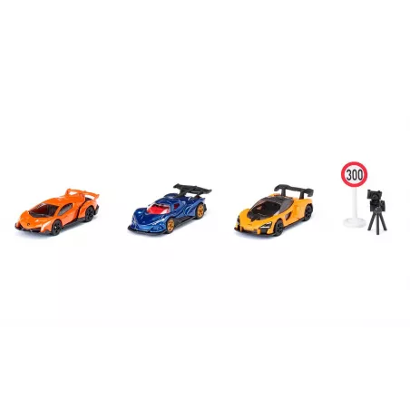 Set de superdeportivos Siku con miniaturas de Lamborghini Veneno, Apollo IE y McLaren Senna de juguete.