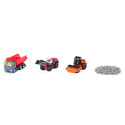 Set de construcción de carreteras Siku con camión de juguete y maquinaria pesada de metal.