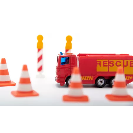 Set de bomberos de juguete Siku con camión de rescate, plataforma giratoria y avión de emergencias.