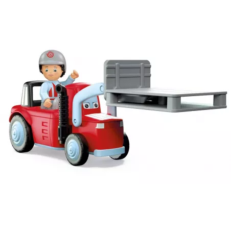 Juguete de granja Willy Worky con tractor cargador modular, figura articulada de granjero y accesorios de juego.