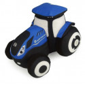 Tractor de peluche New Holland T7 azul con acabados bordados de alta calidad.