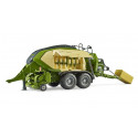 Empacadora de juguete Krone BiG Pack 1290HDP VC de Bruder a escala 1:16 con dos pacas de heno.