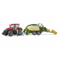 Empacadora de juguete Krone BiG Pack 1290HDP VC de Bruder a escala 1:16 con dos pacas de heno.
