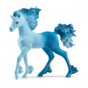 Potro de unicornio de fuego y agua Elementa de Schleich con crin llameante y pelaje azul brillante.