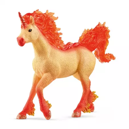Figura de semental unicornio de fuego Elementa con crines y cola de llamas traslúcidas.