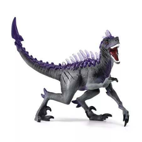 Raptor de sombra de Schleich, figura de Eldrador con ojos rojos y columna vertebral violeta brillante.