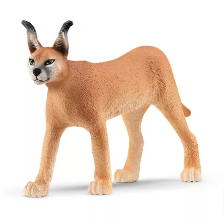Figura de juguete de caracal hembra Schleich con orejas detalladas y postura realista.