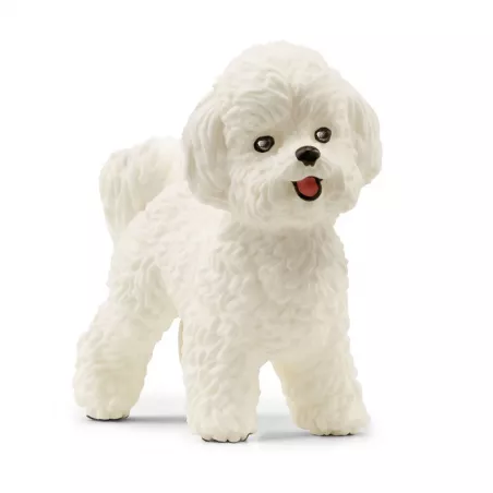 Figura de juguete de Bichón Frisé de Schleich con pelaje esponjoso realista.