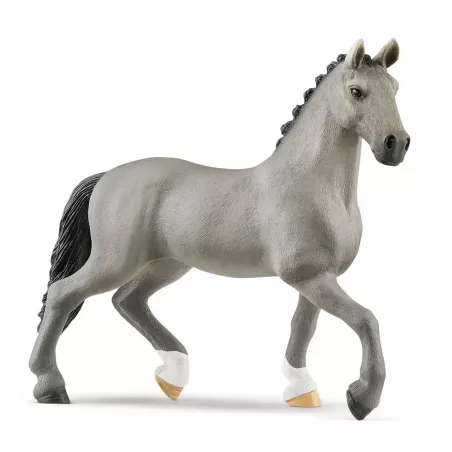 Semental Cheval de Selle Français de juguete con crin trenzada para coleccionismo y salto ecuestre.