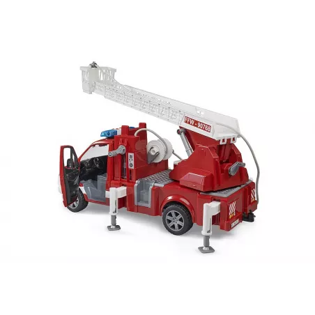 Camión de bomberos Mercedes-Benz Sprinter de juguete Bruder a escala 1:16 con escalera extensible.