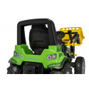 Tractor a pedales infantil Deutz 8280 TTV Rolly Toys con cargador frontal desmontable y ruedas neumáticas.