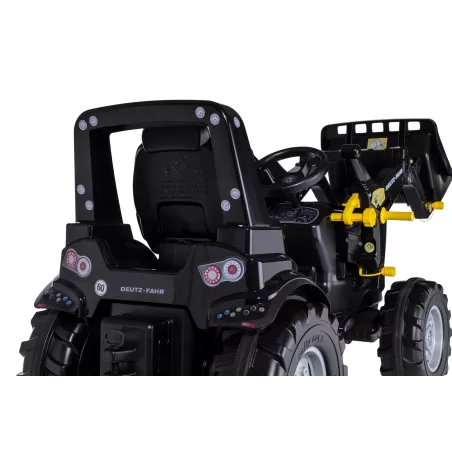 Tractor de juguete a pedales Deutz-Fahr 8280 TTV Black de Rolly Toys en color negro con pala cargadora frontal.