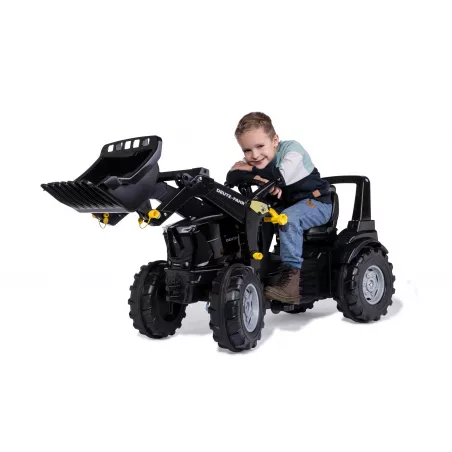 Tractor de juguete a pedales Deutz-Fahr 8280 TTV Black de Rolly Toys en color negro con pala cargadora frontal.