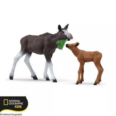 Figura de juguete de alce hembra con su cría de Schleich pintada a mano