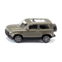 Miniatura Land Rover Defender 90 P400 verde Pangea de metal con techo acristalado y rueda de repuesto.
