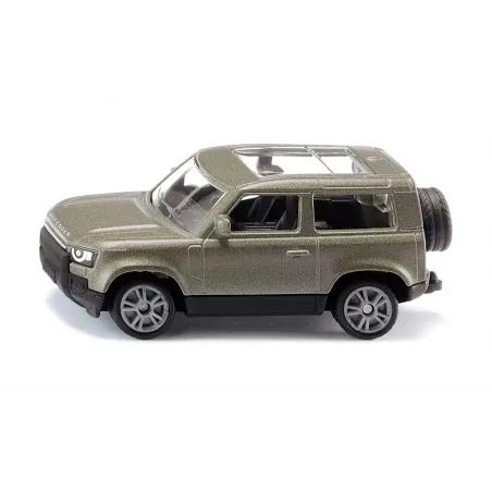 Miniatura Land Rover Defender 90 P400 verde Pangea de metal con techo acristalado y rueda de repuesto.