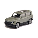 Miniatura Land Rover Defender 90 P400 verde Pangea de metal con techo acristalado y rueda de repuesto.