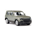 Miniatura Land Rover Defender 90 P400 verde Pangea de metal con techo acristalado y rueda de repuesto.
