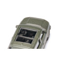 Miniatura Land Rover Defender 90 P400 verde Pangea de metal con techo acristalado y rueda de repuesto.