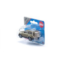 Miniatura Land Rover Defender 90 P400 verde Pangea de metal con techo acristalado y rueda de repuesto.